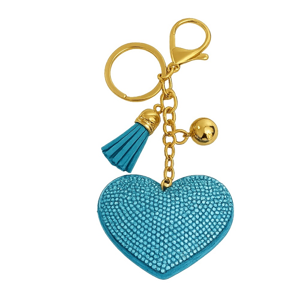 Sparkling Teal Heart Keychain with Gold Details